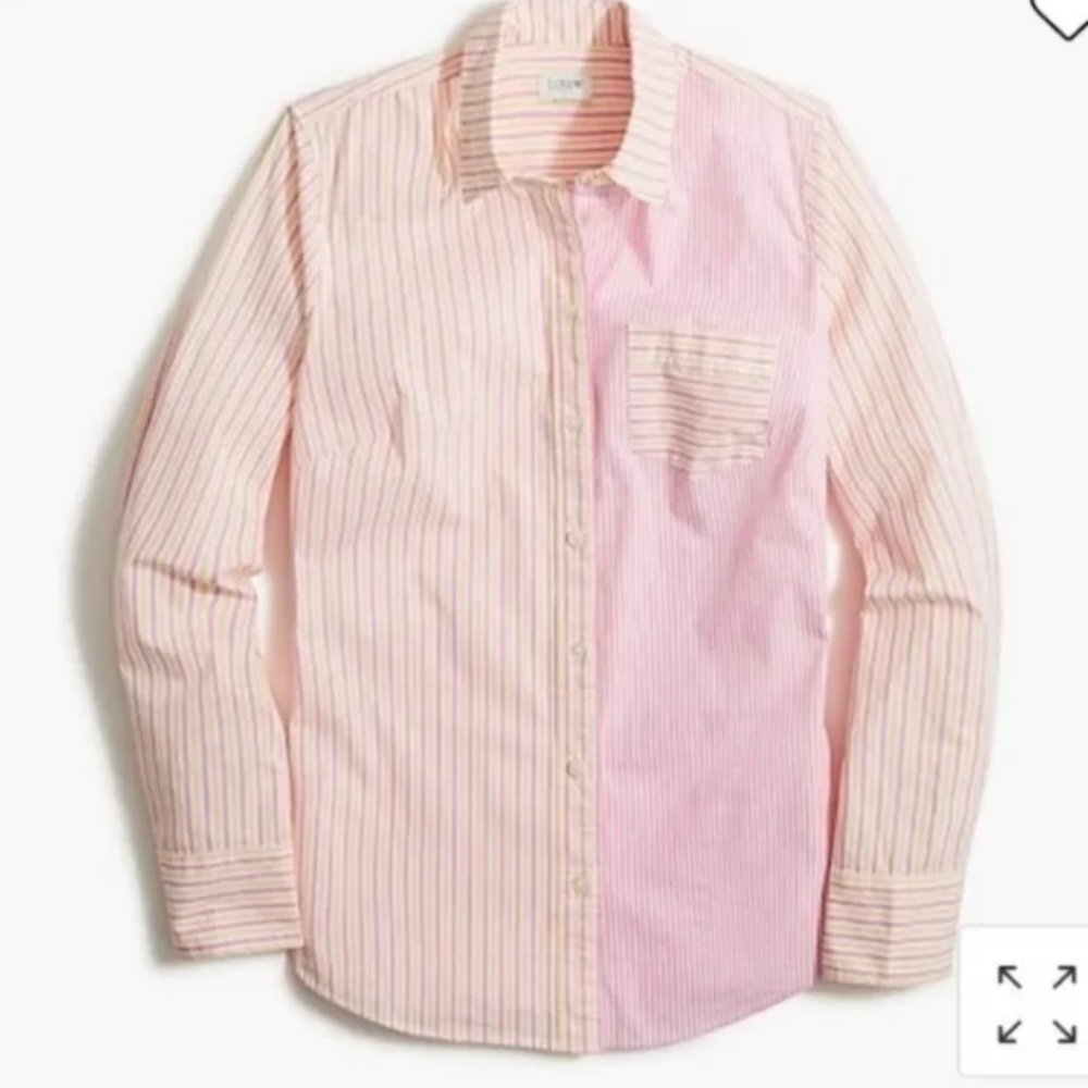 J. CREW Wome’s Pink Yellow Striped Button Up Long Sleeve Collared Shirt Medium